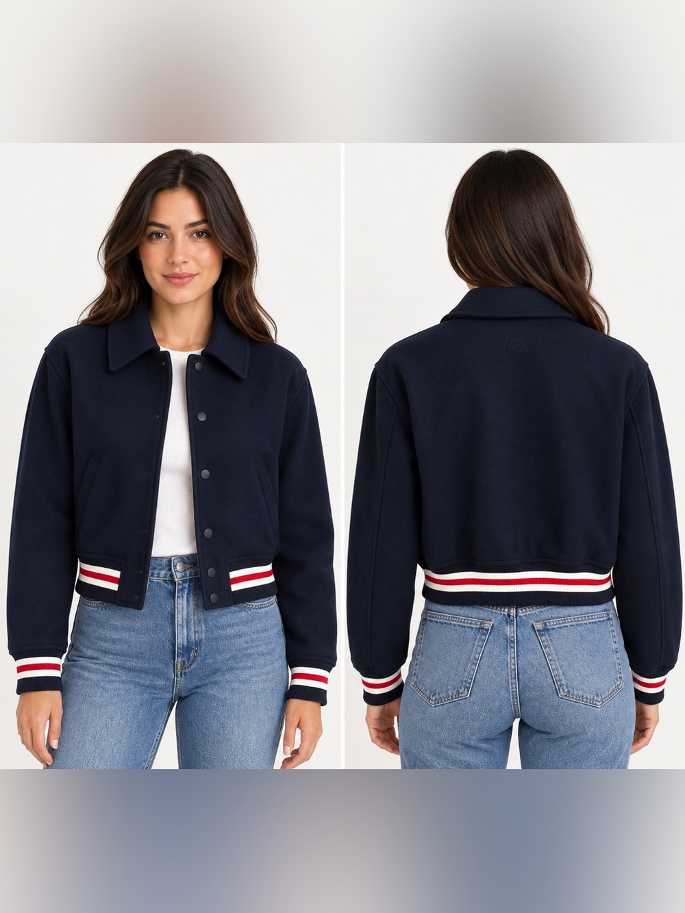 MANGO Navy Blue Wool Blend Quilted Bomber Jacket Size XS